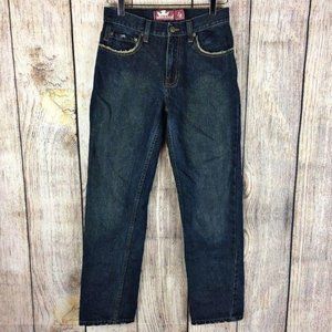 Raw Edge Boys Size 16 Denim Frayed Pocket Straight Leg Denim Blue Jeans Cotton